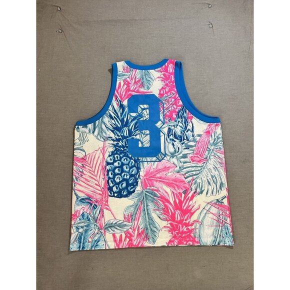 Adidas Jersey Mens XL Blue Pink Pineapple Tropical Mesh Basketball Tank. - Picture 4 of 8
